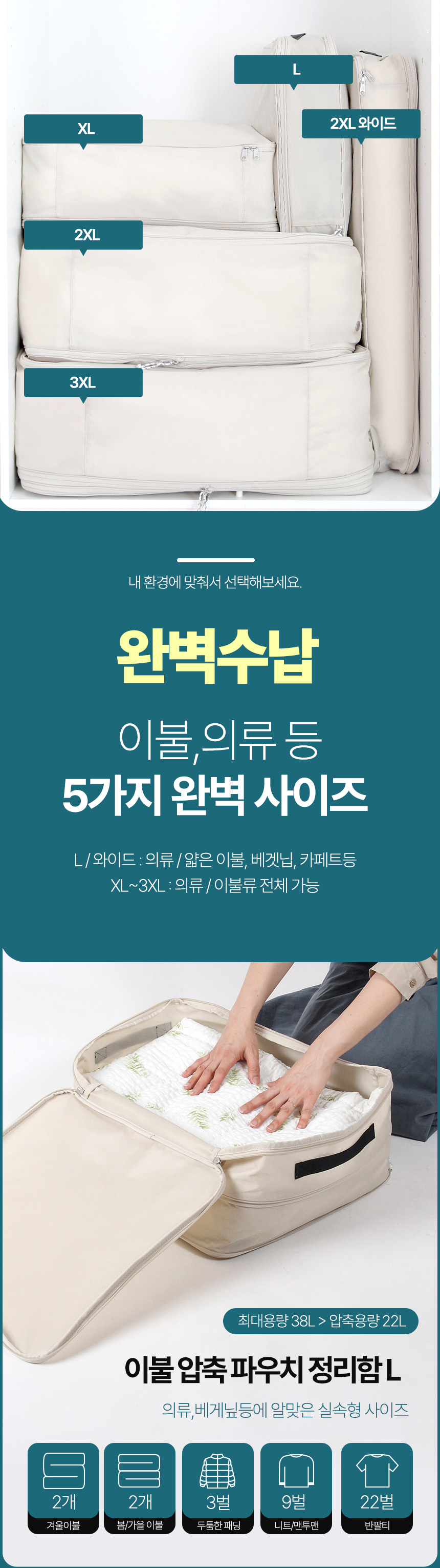 이불 압축파우치 보관함 옷장 수납 함 대용량 압축팩 정리함 1+1 상세 이미지 12